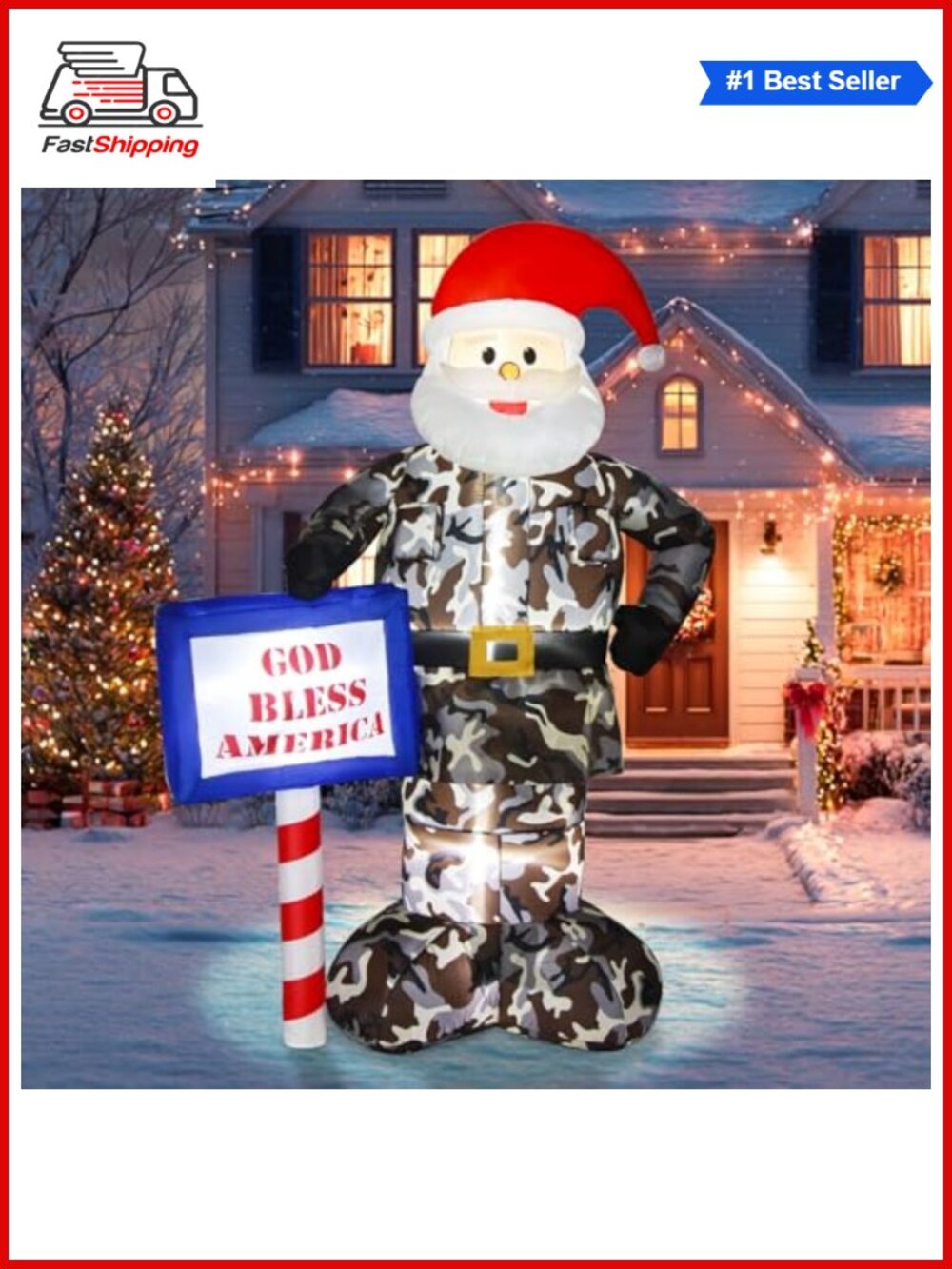 🎅 7FT Christmas Inflatable Camouflage Santa Claus Yard Decor LED Blow Up